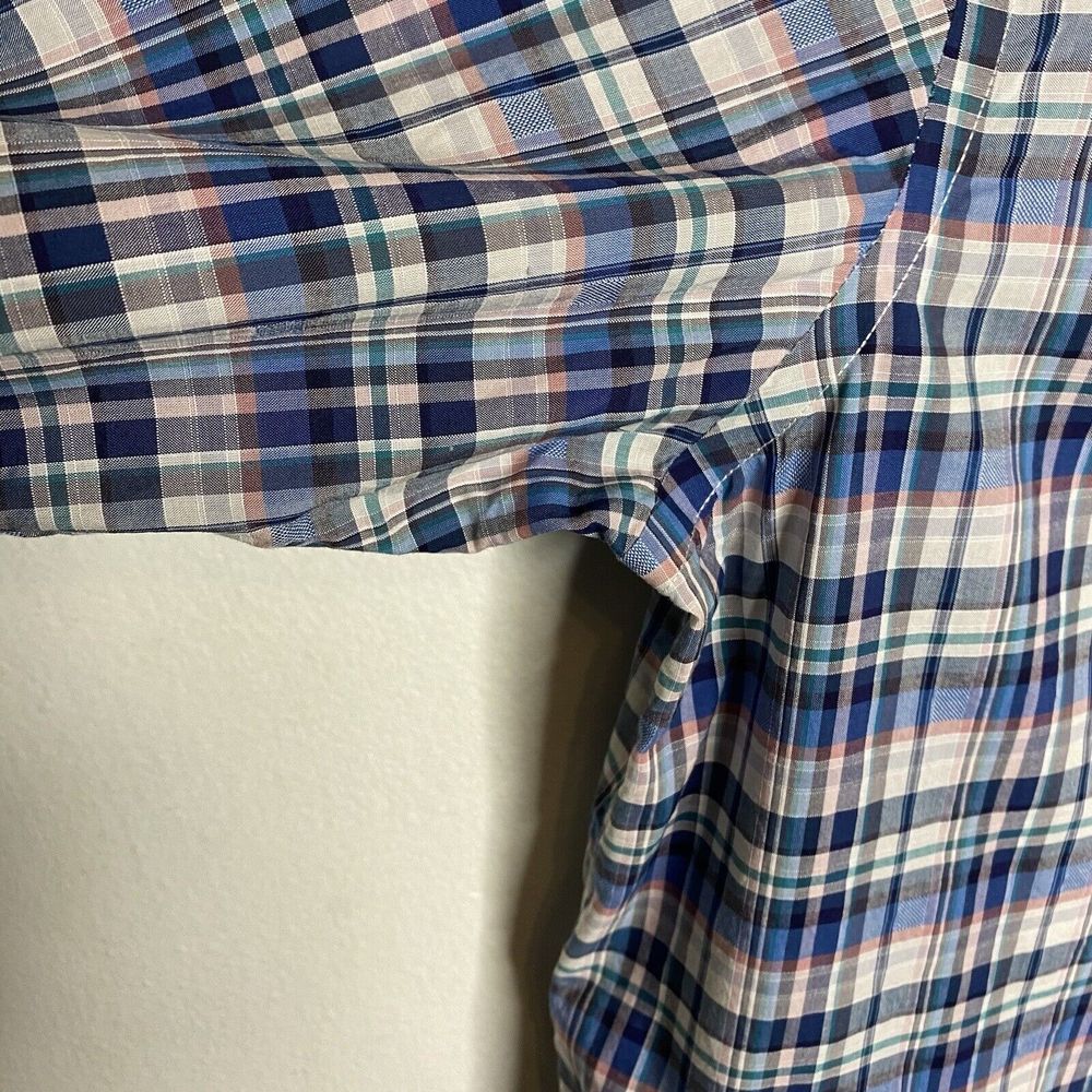 Hart Schaffer Marc Blue Plaid Long Sleeve Button‎ Up Cotton Shirt Mens Medium - Picture 3 of 8